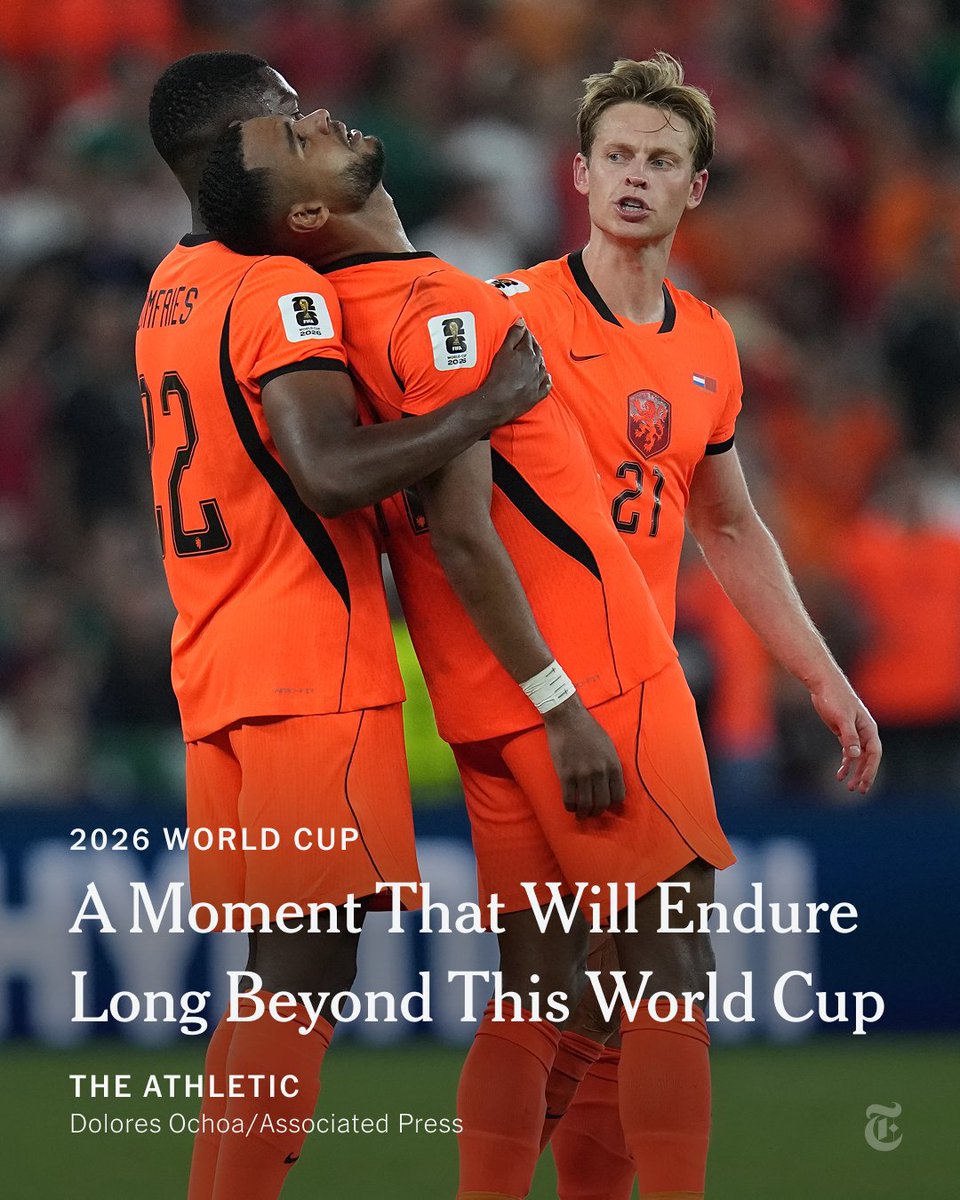 nytimes's tweet photo. From @TheAthleticFC: It was one of the most emotional moments of the World Cup so far.

Cody Gakpo scored for the Netherlands days after the death of his unborn son. He fell to the ground, and his teammates, including substitutes, raced to embrace him. https://t.co/oJz5uo4En2 https://t.co/82BI3tYdAF