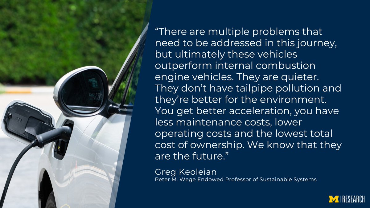 UMichResearch's tweet photo. Working with car companies, battery developers and policy makers, @UMich researchers have developed a framework to help stakeholders navigate toward a future with better, more affordable and more sustainable electric vehicles. https://t.co/Ek114uhWCJ https://t.co/jsV9CMiat7