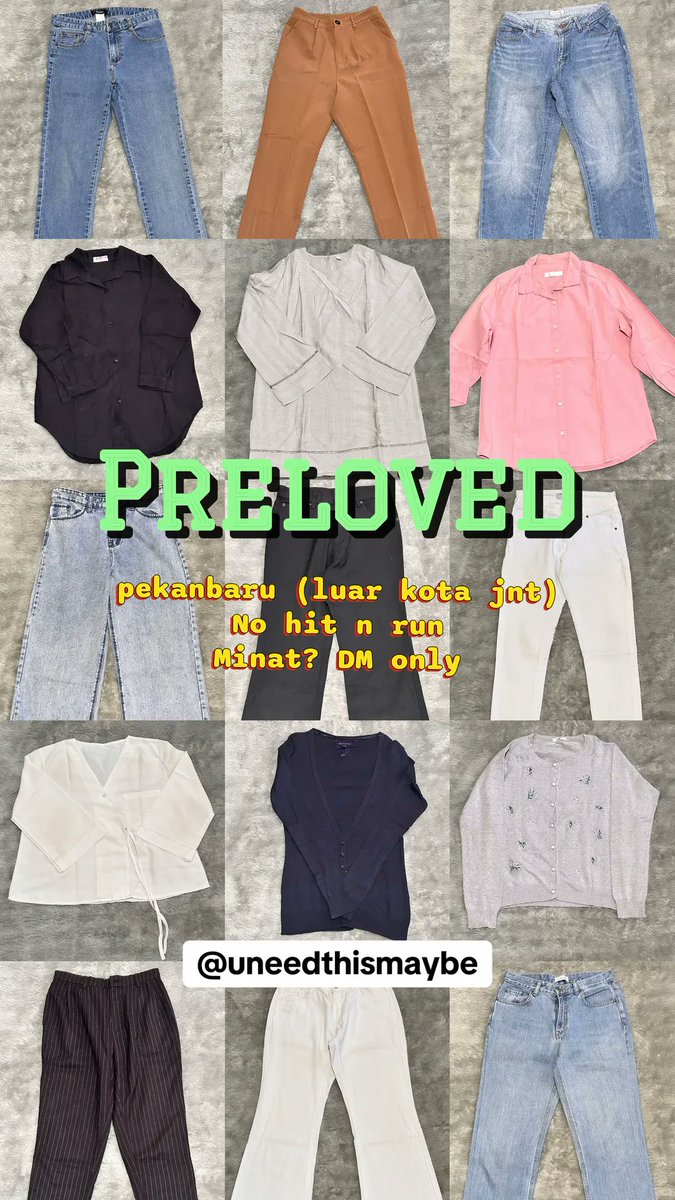 rachmareginna's tweet photo. Minat? Dm only
Baju dan celana di foto ni rata-rata bb (45-50kg) / size M
Pengiriman dari pekanbaru (luar kota via jnt/oyen)
No hit n run X
https://t.co/yg7oeatHGt https://t.co/8ywkDDOpXc