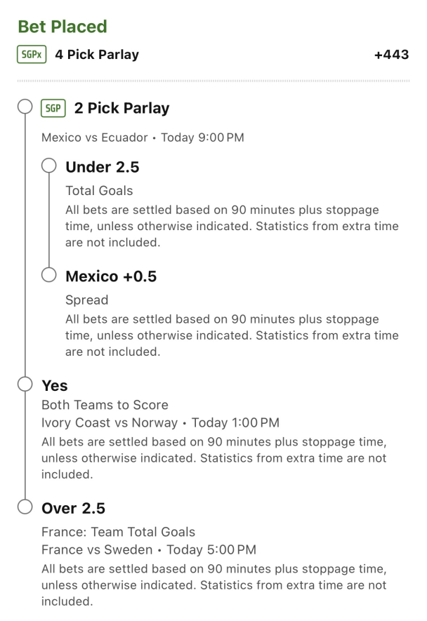 Chedzz's tweet photo. Tuesdays' World Cup Lotto (+443 on DK) ⚽️🏆

⭐️POD = Mexico +0.5 + Under 2.5 Goals (-135 on DK)
💰$100 to 1 person who likes WHEN we sweep
❤️50 Likes for a Player Props Mega 

Crap day yesterday, lets build back today. here is my game lines 

Lets hit some more bangers, and as always giveaways when we hit 🔥🔥

#FootyPicks #GamblingX