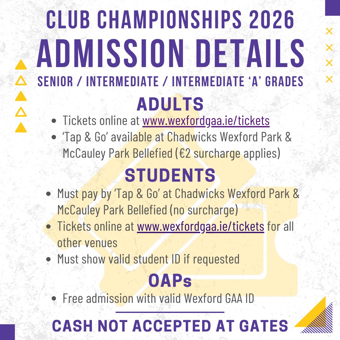 OfficialWexGAA's tweet photo. Fixtures details and admission info for all of the upcoming Round 2 matches in this year's @JoycesofWexford  Intermediate 'A' Hurling Championship. 

Tickets for all matches available via https://t.co/k6058nbpQY https://t.co/noYgvjRlRE
