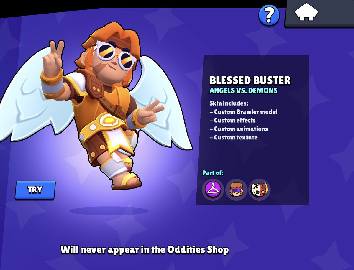 meeeeeeeettiu's tweet photo. @Vanya25_N I just can't understand why I can't buy Blessed Buster anymore... He's my favorite brawler and this skin was sold for gems before the update... Now it says that it'll never be in the shop, this just makes me mad https://t.co/9AD92PuxKW