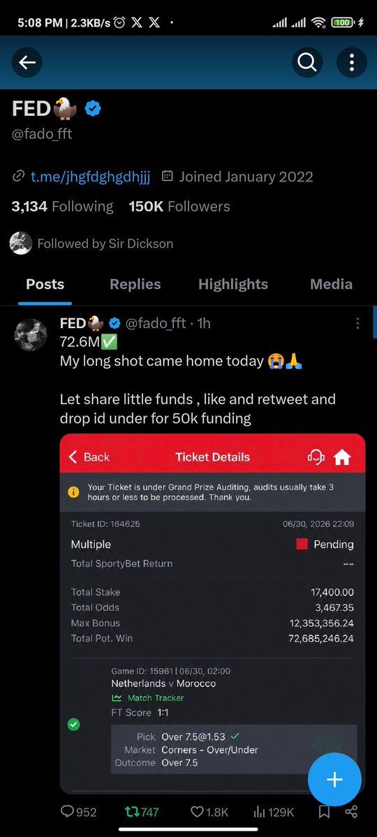 SamwiseDaTrader's tweet photo. @fado_fft HERE WE GO. 

SPORTY ID
8138506723

Congratulations sir. 
Blessings 🙏🏾 https://t.co/BMEJnTO3C5