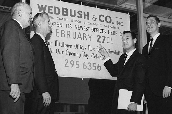 Wedbush's tweet photo. 71 years ago today, two college grads pooled $5K and founded Wedbush &amp; Company.

Edward Wedbush and Robert Werner bet on themselves in 1955. That bet is still paying off.

Happy Founders Day to everyone who helped build what we've become!

#Wedbush #71Years https://t.co/o7VYhpGCjI