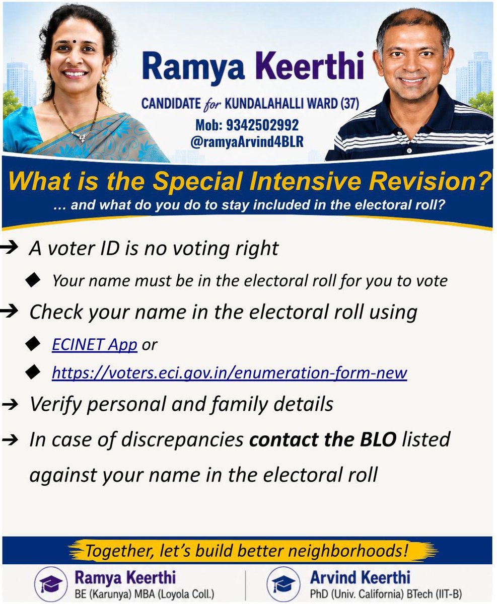 ramyaArvind4BLR's tweet photo. Your vote, your right! Be sure you are enrolled! https://t.co/DoX7RGB9rm