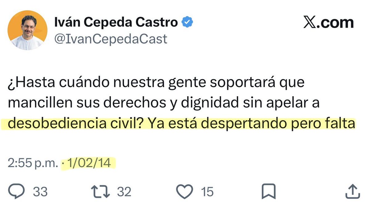 german_ricaurte's tweet photo. Iván Cepeda lleva 12 años invitando a la desobediencia civil jajajajaj

¿Cuál es el anuncio de hoy entonces?

Todo sigue igual. Cepeda siempre ha estado en desobediencia civil desde que tengo memoria. https://t.co/qqBcKZ808S