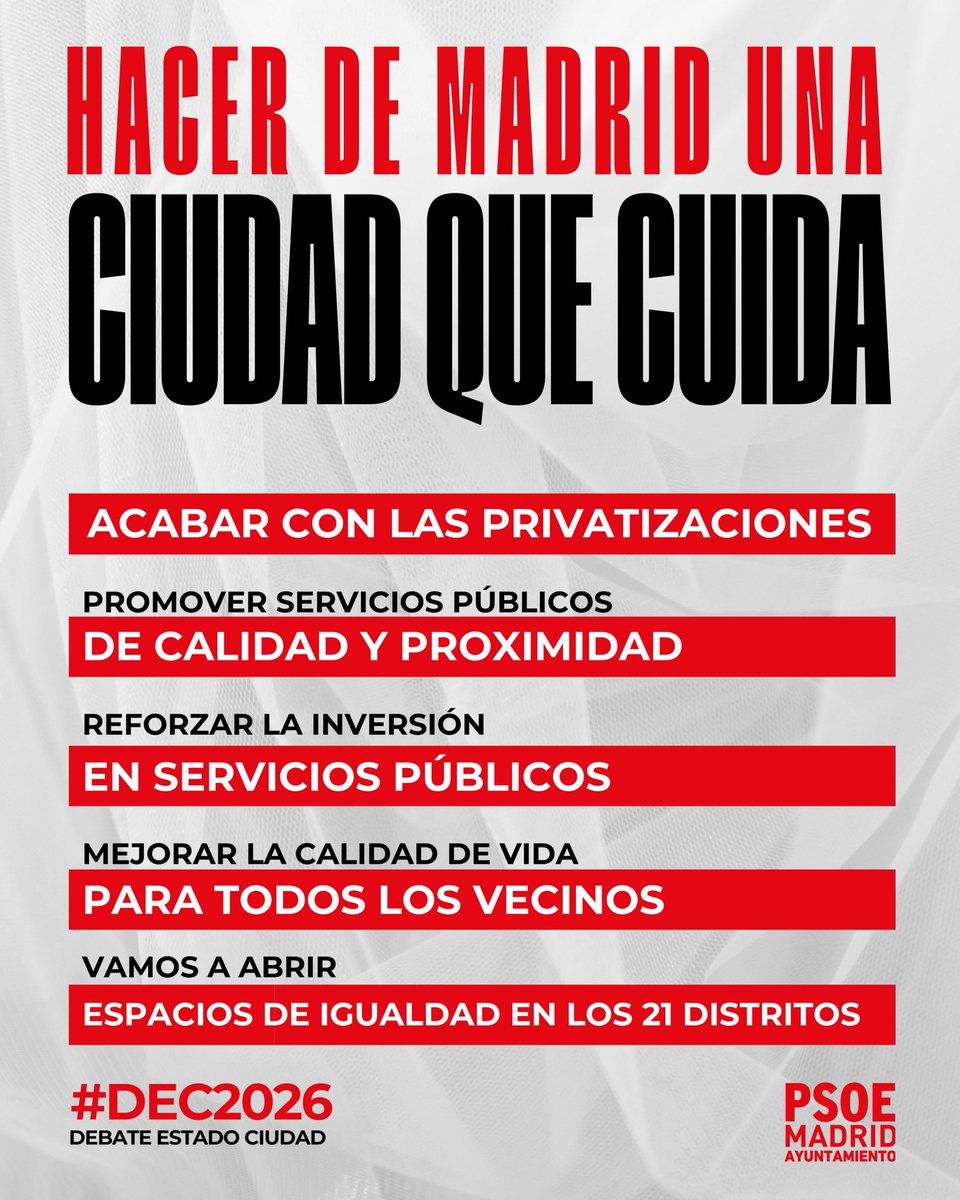 PSOECL's tweet photo. Esta mañana ha sido el Debate del Estado de la Ciudad #DEC2026

Nuestra portavoz @MarotoReyes lo ha dejado claro: Madrid necesita cambios y el @PSOEMCiudad tenemos claro cuales:

🏘Vivienda
❤️Ciudad que cuida
⚖️Igualdad de oportunidades

#IzquierdaValiente❤️

(Continúa...⤵️) https://t.co/eBA16qsiVV