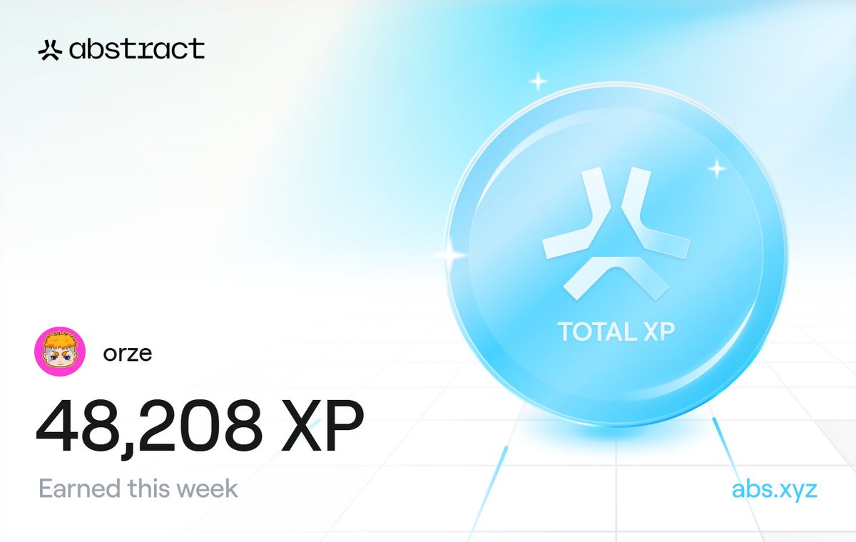 0xorze's tweet photo. XP-DAY W74✅
We're continuing to accumulate XP on @Abstractchain. https://t.co/Sojh7RE3RN