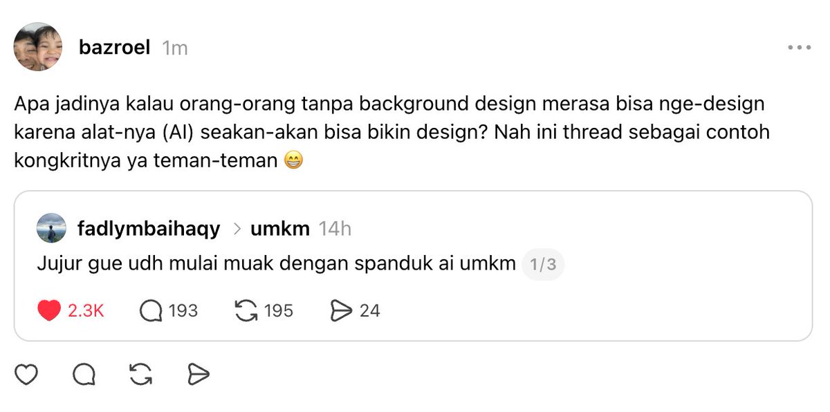 bajrul's tweet photo. Ga pernah sih liat design karya manusia ada yang bilang "memuakkan". Ternyata cuma robot bisa bikin design memuakkan 😂 Thread menarik mengenai memuakkannya gambar AI sudah saya attach di reply yaa! https://t.co/70Gt62Jw5T