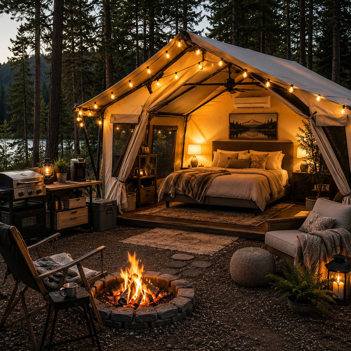 ShopCabinXIII's tweet photo. Camping has changed.

People used to worry about surviving the night.

Now we're comparing memory foam mattresses and portable A/C units.

We've come a long way from "roughing it." https://t.co/LTqGgdeTzq