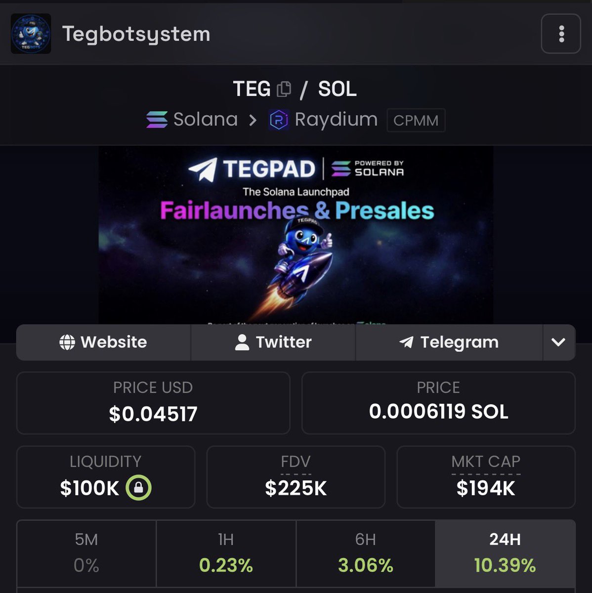 TheLBShow_'s tweet photo. Who’s still fading $TEG!!??

Absolutely cooking all June!
Tegpad 100% success on presales, fresh launch in 3 hours with @earnix_tg 🎯 
TegFun about to drop 🎯 

Soon the minimum will be raised from .3% to enter the private room. Getting an advantage on presales, with rev shares is the one.  So much interest lined up to use Tegpad. 

Literally one of the biggest lower cap LP’s on @solana! All the signs are there, this will smash through M’s! Somethings on chain are not a gamble.

ByyMCyATC6j92DFYGCC45qnCinpbHpHVEPPQZf2ezST6 @tegbotsystem