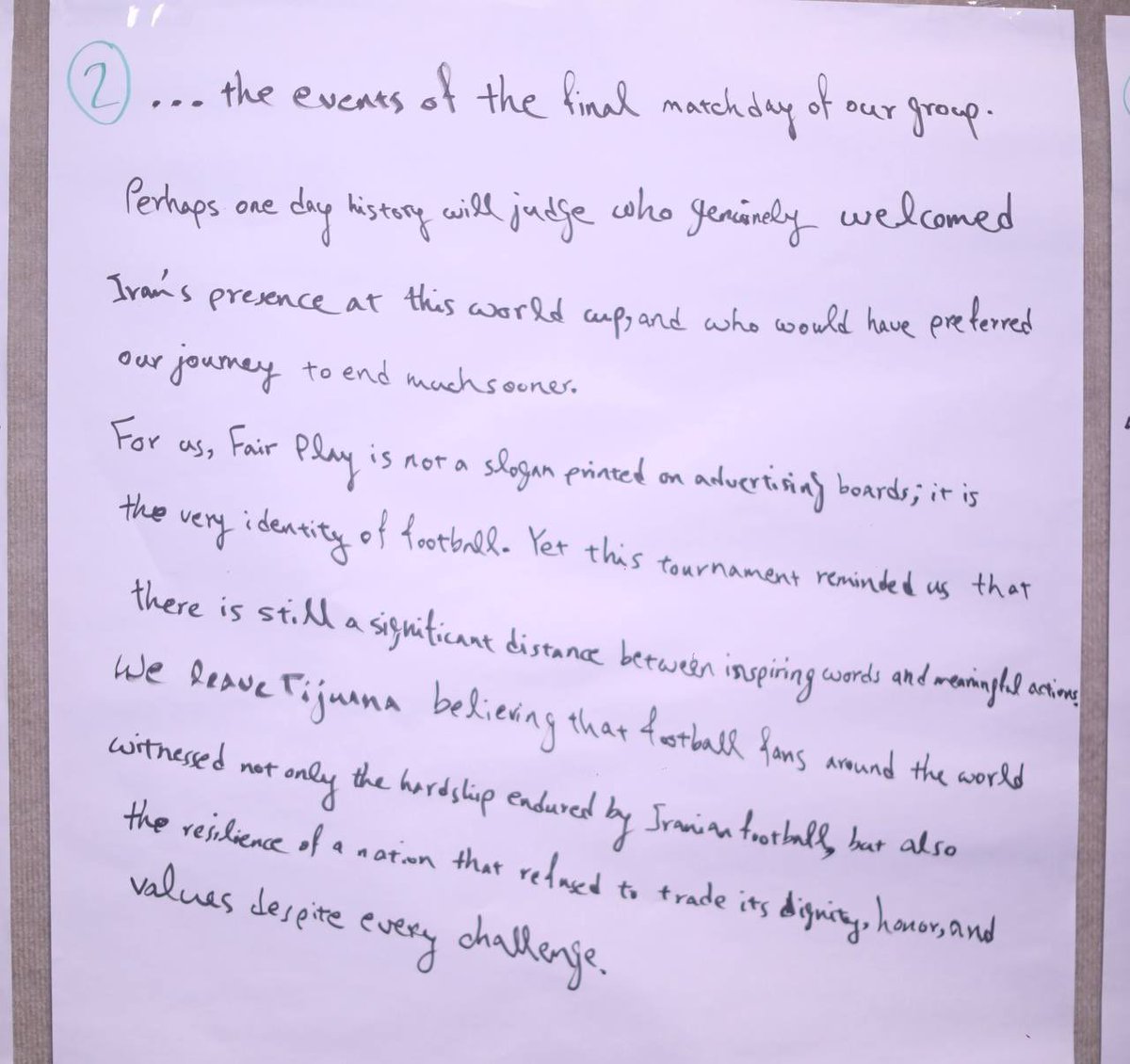 TmMelliAnalysis's tweet photo. ⚽️🇮🇷 The message Team Melli left behind for the hotel staff before departing.

Thank you Mexico for your hospitality, you showed the world what it means to be a World Cup host, we will forever be grateful 🇮🇷🤝🇲🇽❤️ https://t.co/UOIuNQ0uTv