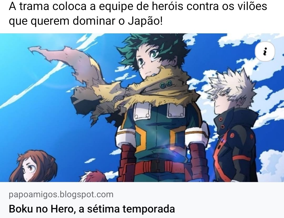 PapoAmigosBlog's tweet photo. Um resumo da sétima temporada do anime "Boku no Hero"!

https://t.co/B1WLDCxoby https://t.co/Ig6VS4NgVt