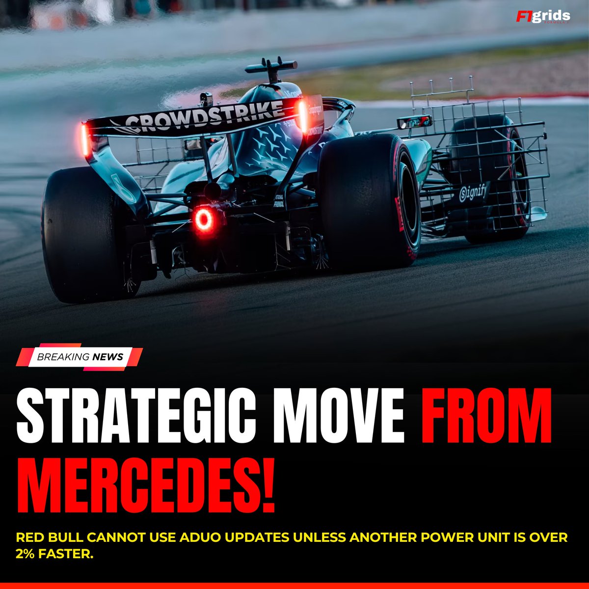 F1gridx's tweet photo. By delaying its ADUO upgrade, Mercedes could strategically limit Red Bull to reliability updates, reducing its rival's chances of unlocking performance development before the next FIA assessment.
#F1 #Mercedes #RedBull #ADUO #PowerUnit https://t.co/IVfrvIlrmA