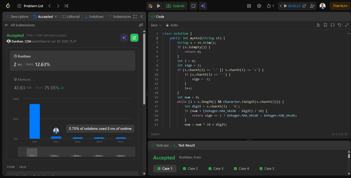 Darshan2042's tweet photo. 📅 Day 30/45 of #SDESheetChallenge @takeUforward_
@striver_79
🎯Today's grind: 
   🔹Implement ATOI/STRSTR
   🔹Longest Common Prefix
   🔹Rabin-Karp Algorithm
Another day, another step toward becoming a better engineer. 💻
#LeetCode #DSA #Java #ProblemSolving #SoftwareEngineer https://t.co/YWHQuVlD84