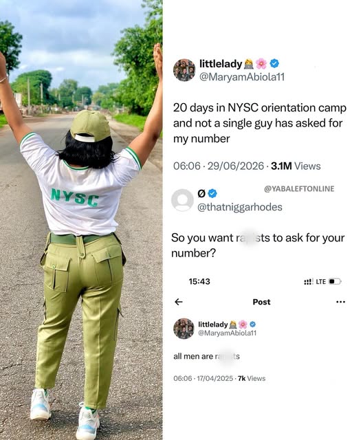 yabaleftonline's tweet photo. Man digs out X-user's old tweet after she complained about not being approached at the NYSC camp https://t.co/CyzukXDnK3