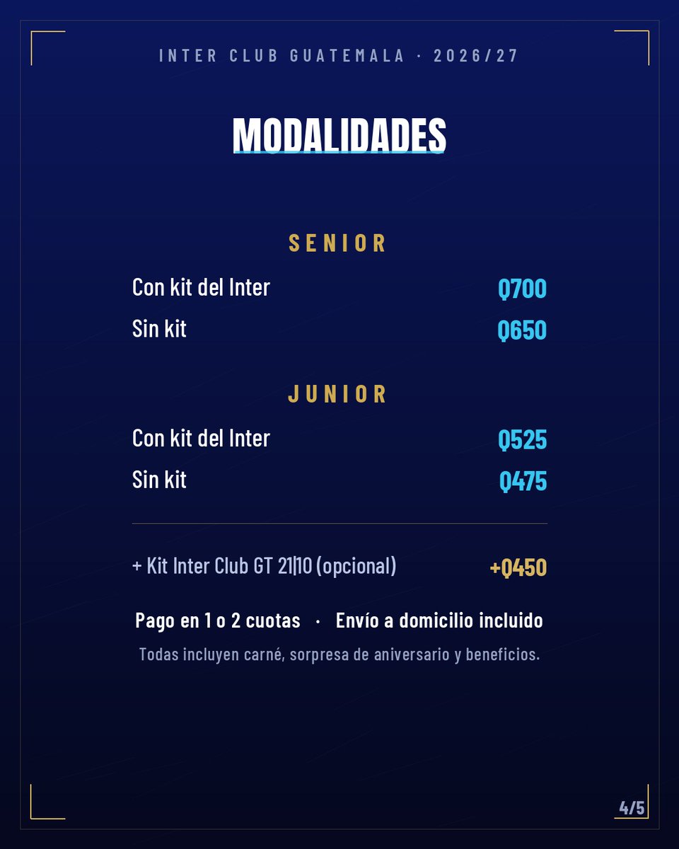 InterClubGT's tweet photo. 🔵⚫ INSCRIPCIONES ABIERTAS · 2026/27

Sé parte de la afición nerazzurra más grande de Latinoamérica: carné oficial, kit del Inter, envío incluido y más.

Afiliate 👉 https://t.co/piTFmSnNb4

#ForzaInter #InterClubGuatemala https://t.co/Y9F9j4lpZn
