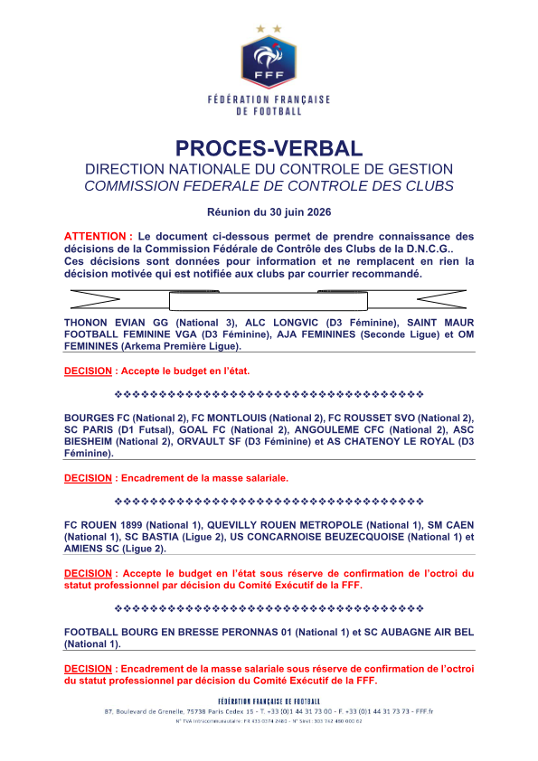 DNCGBot's tweet photo. 📄 Nouveau document concernant la DNCG Amateur :

Relevé de décisions du 30 juin 2026

https://t.co/T1rNsgNDSS https://t.co/dZK9MHna1n