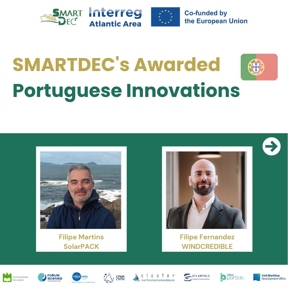Smartdecproject's tweet photo. Before we share the results of the SMARTDEC acceleration programme, discover two Portuguese innovators on the SMARTDEC Community Platform.

⚡ SolarPACK
🌬️ Windcredible

🔗https://t.co/puZ4O9Yfz0 https://t.co/Z1lKuIcS4V