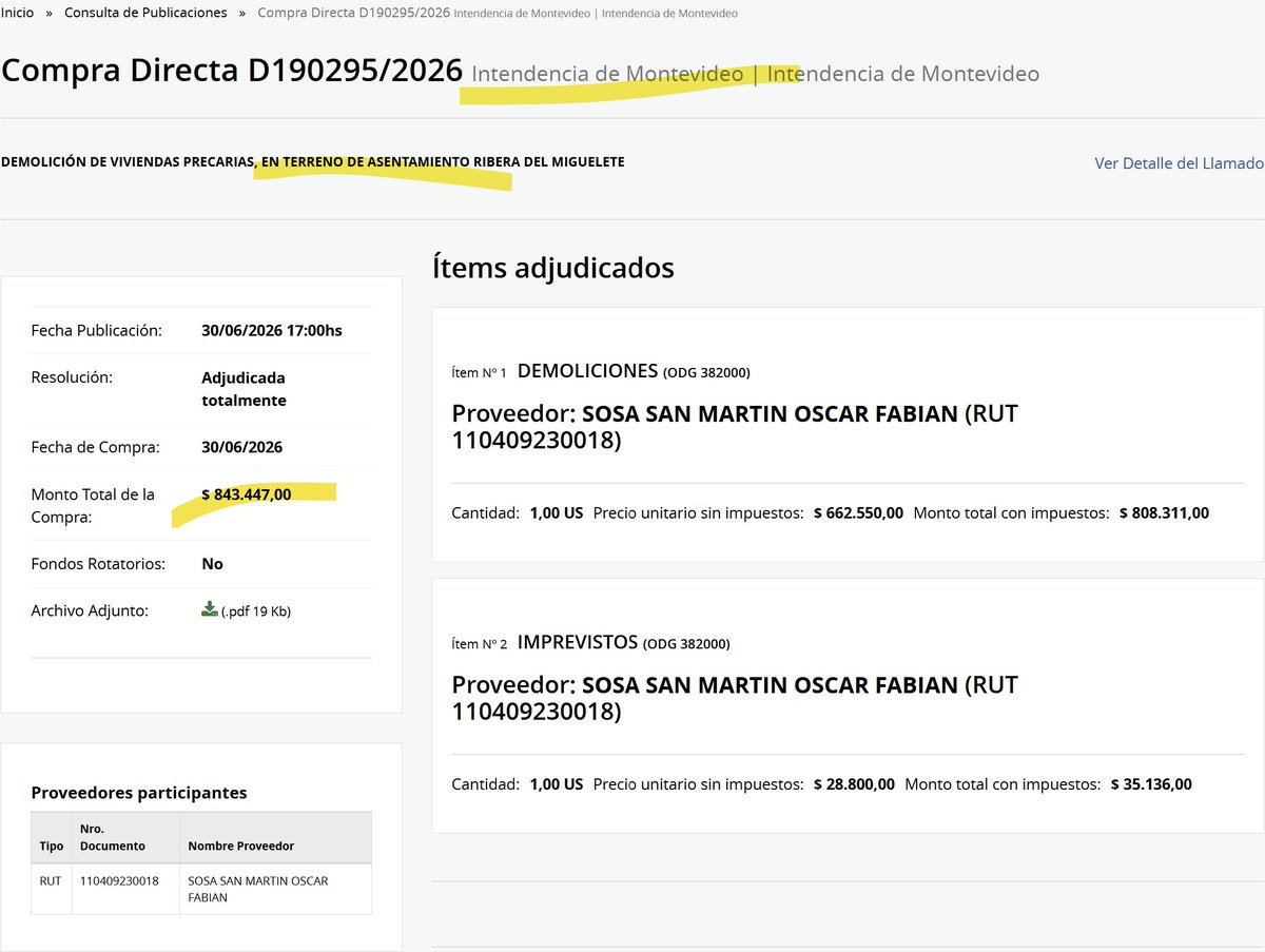 MartinFitz23506's tweet photo. DEMOLICIÓN 💥: Los montevideanos pagaron $ 843.447 por DEMOLICIÓN DE VIVIENDAS PRECARIAS, EN TERRENO DE ASENTAMIENTO RIBERA DEL MIGUELETE. https://t.co/UubcpqqAsY