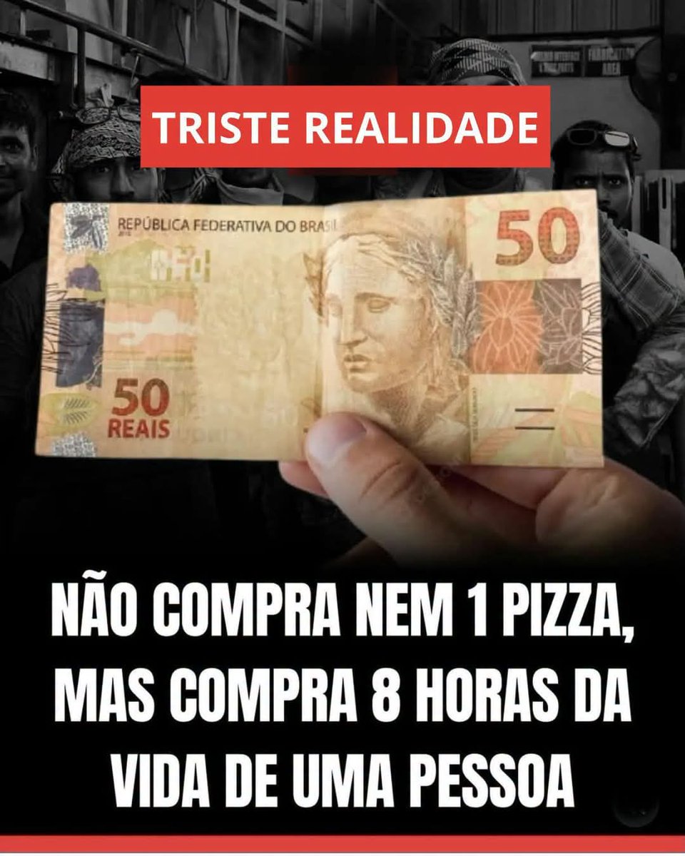 SensoCrtico1's tweet photo. Com o Salário mínimo brasileiro de cerca de R$1.621, a diária de trabalho (considerando 30 dias) fica em aproximadamente R$54,04 — cerca de R$7,37 por hora.

⏳ Na prática, isso significa que um dia inteiro de trabalho muitas vezes vale pouco mais que uma nota de R$50.

⚠️ A grande crítica é que, enquanto o custo de vida aumenta — aluguel, comida, transporte e energia — o poder de compra do trabalhador continua extremamente limitado.

📉 Muitos brasileiros trabalham 8 horas ou mais por dia e ainda enfrentam dificuldades para pagar despesas básicas no fim do mês.

💬 A pergunta que fica é simples: quanto deveria valer o tempo e o esforço de uma pessoa?