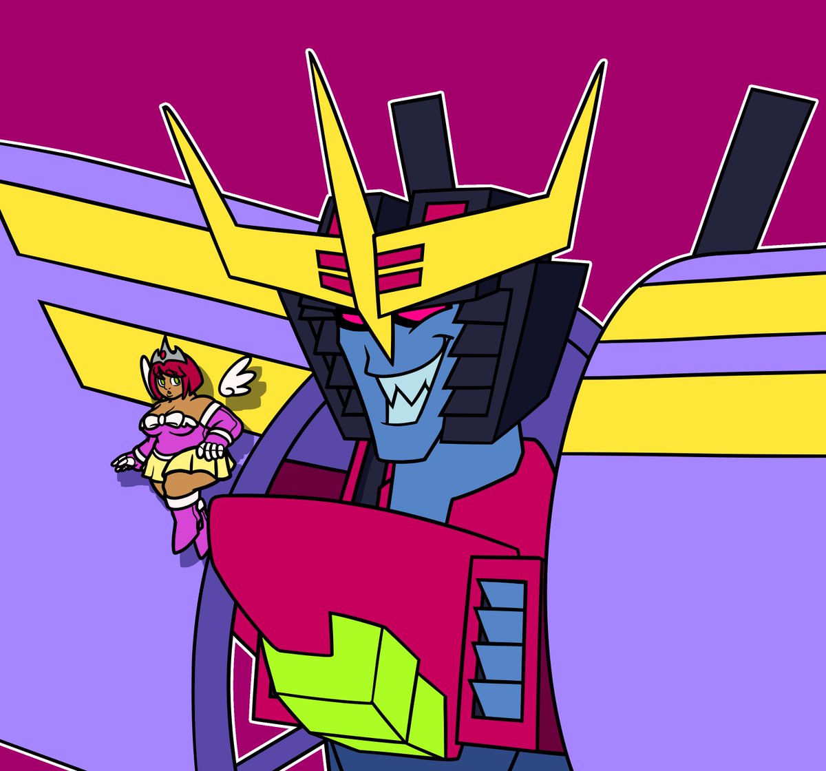 SplatTheCrystal's tweet photo. Commission number 2 of 3 from my latest batch! This one is for @CherryGarnet18, they wanted their OC paired with my AU's Starscream! https://t.co/lfsoSPYhgm