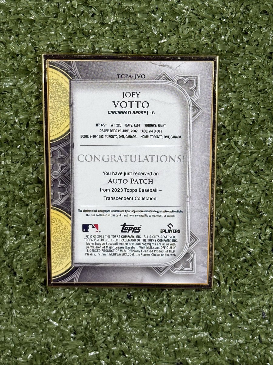 2023 Transcendent/15 Joey Votto Patch AU $240 $5 Shipped