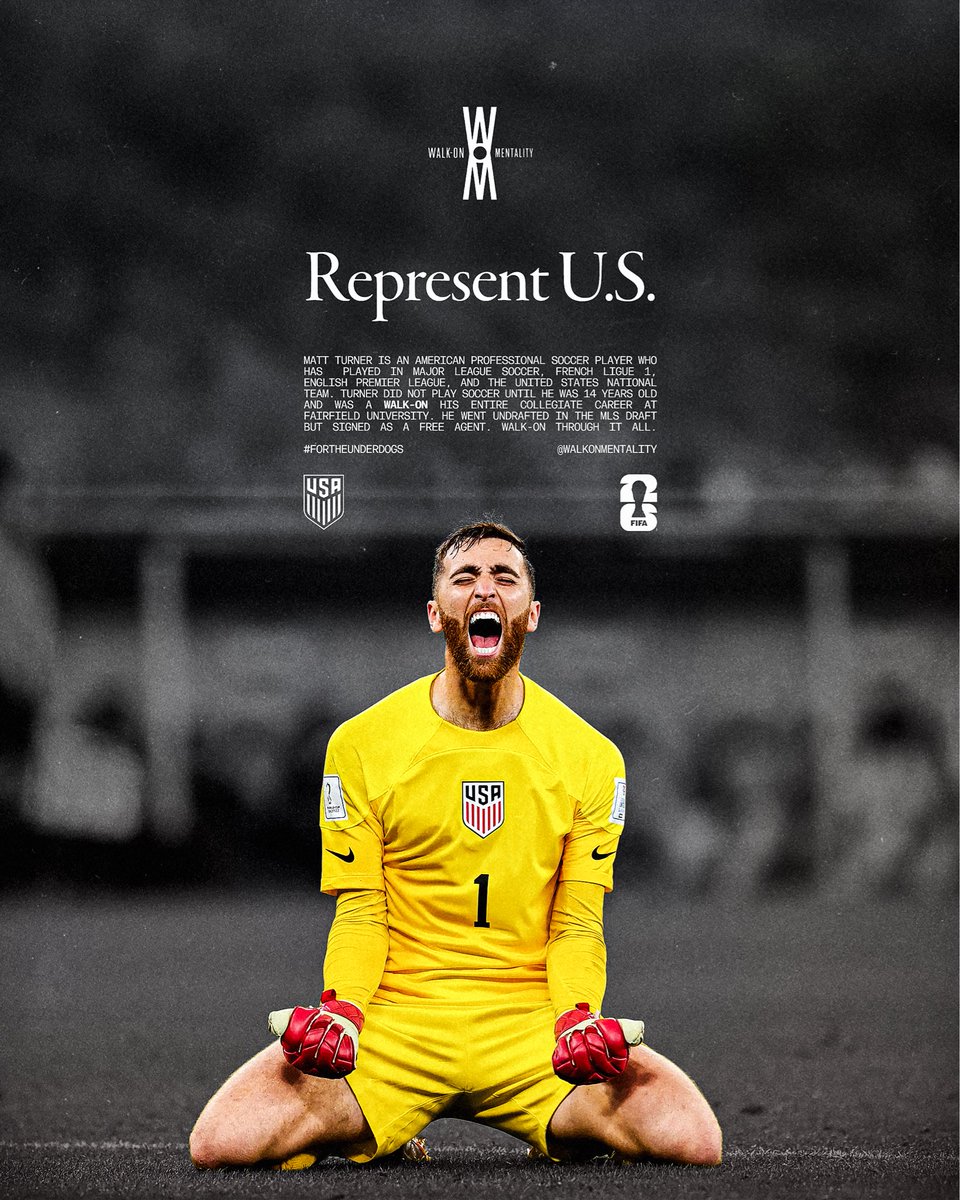 Walk0nmentality's tweet photo. The gloves don't make the goalkeeper. The work does.

From a Walk-On at Fairfield to the USMNT's starting goalkeeper, now he's helping lead the U.S. into the World Cup Round of 32 against Bosnia &amp; Herzegovina. 

#MattTurner #WalkOnMentality #ForTheUnderdogs https://t.co/3KcZixQyLP