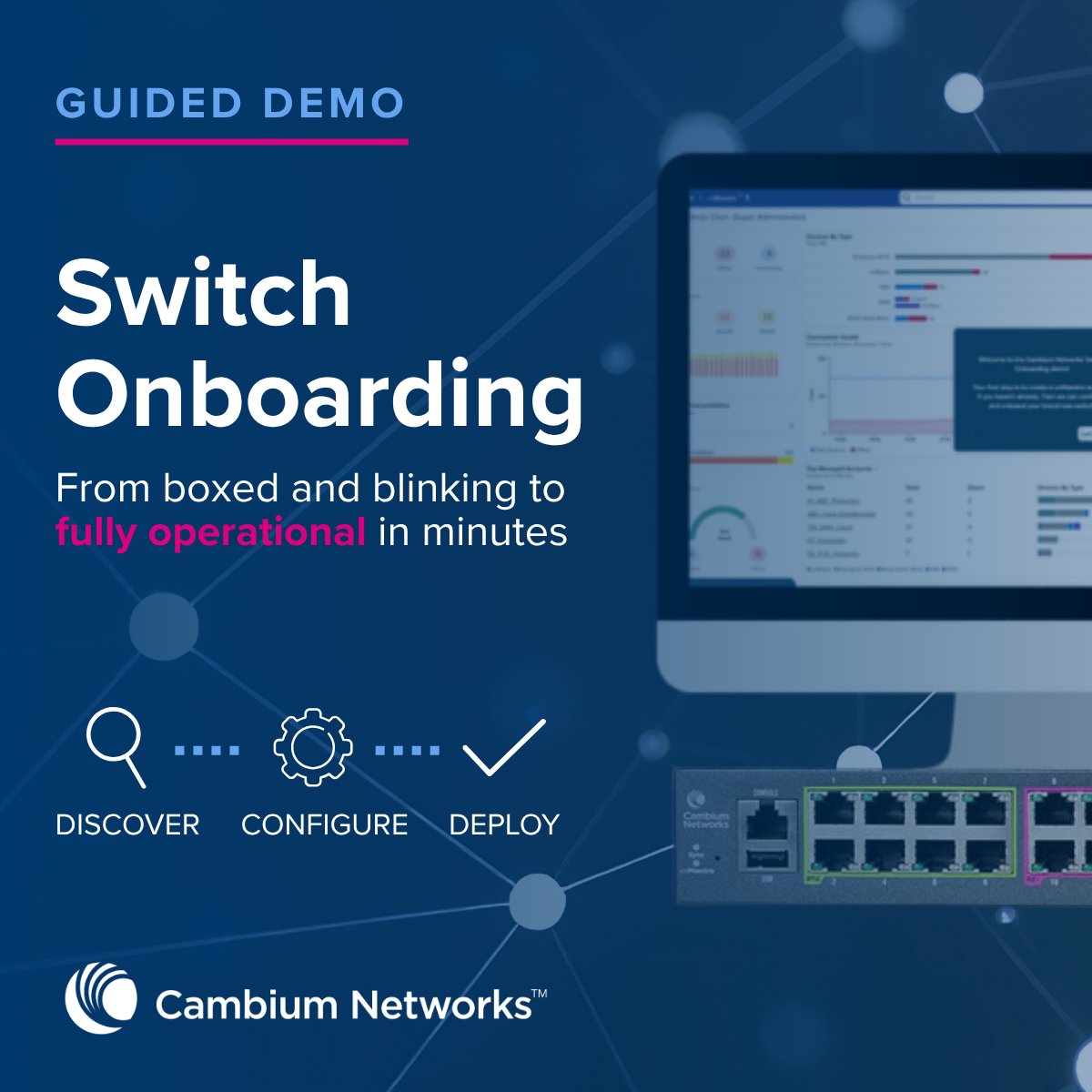 CambiumNetworks's tweet photo. Go from boxed and blinking to fully operational in minutes.
See how cnMaestro Switch Onboarding simplifies switch discovery, configuration, and deployment with guided workflows and centralized management: https://t.co/VivyJOOqz0
#NetworkManagement #NetworkAutomation #Switching https://t.co/oiFwDqJjpR