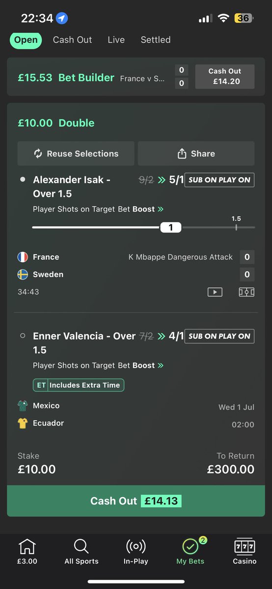 hftginvest's tweet photo. This is ridiculous @bet365 !!! Pure scamming people those were clear shots on target from Alexander Isak and you guys have the decency to remove one off my bet 🤯 Even Google backs both shots I am speechless, really beginning to think this platform is a scam. #worldcup2026 https://t.co/O5w7NHRlFR