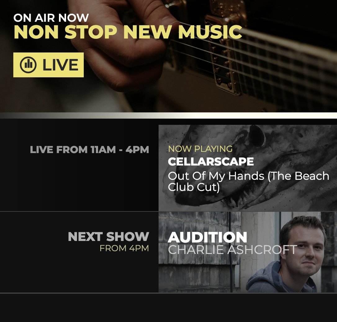 Cellarscape's tweet photo. It's always fun to catch one of your own songs being played live on the radio. 

Thank you @amazingradio @AmazingRadioUSA for playing my Cellarscape song "Out Of My Hands (The Beach Club Cut): https://t.co/hVHVTp0szd https://t.co/BumWi4FzgB