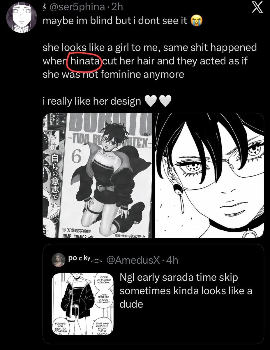 ser5phina's tweet photo. you're acting as if my entire posts aren't nearly only about hinata, naruhina and only some about sarada 💀 also the same first image is me also defending hinata as well, this is just so embarassing for all of you

im a hinata fan and i also like sarada, that is not a crime😭😭 https://t.co/BgGBLloyJ7