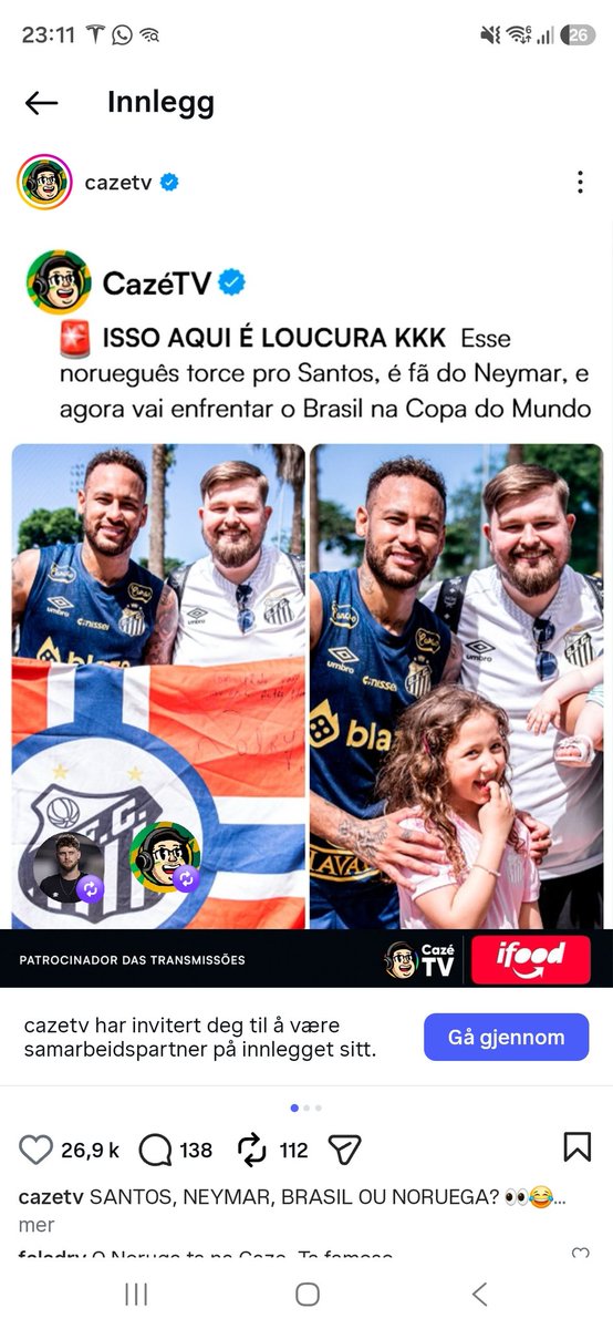 AndreOstgaard's tweet photo. Ja, kom hjem fra Ullevaal til dette jeg, da.

Fokuset til rettighetshaver i Brasil etter Norges seier? Jo, bare godeste Noruega det, som har møtt Neymar og nå skal heie på Norge mot Brasil. Greit nok, det.

Hvor mange følgere de har spør du? Bare 20 mill https://t.co/bAU4Rntvjj
