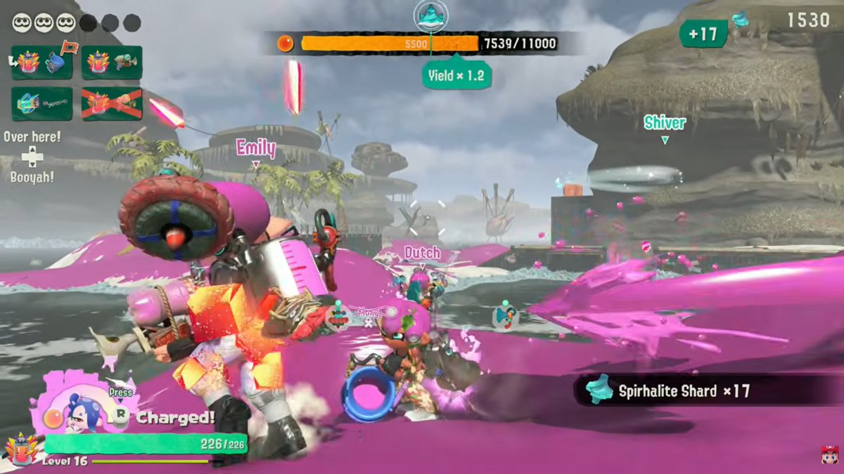 Alphastar_716's tweet photo. These Nintendo Treehouse employees playing Splatoon Raiders make me wanna punch the air sometimes.

What do you mean you used up one of your shared lives by FALLING IN THE WATER??? 😭 https://t.co/O26DFrdW0F