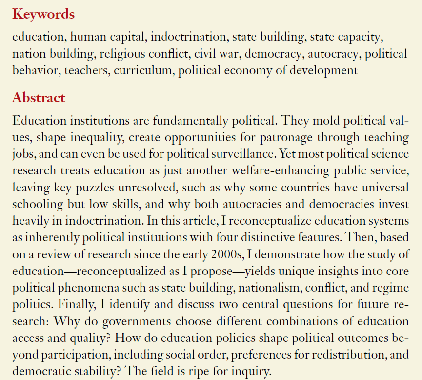 aspaglayan's tweet photo. Brief pause from Messi's magic to share my new piece in the Annual Review of Political Science:

"Education as a Political Institution"

which explains why we should stop treating education as just another public service

Open access here: https://t.co/hW5rNVise5 https://t.co/tBuQgvb6jf