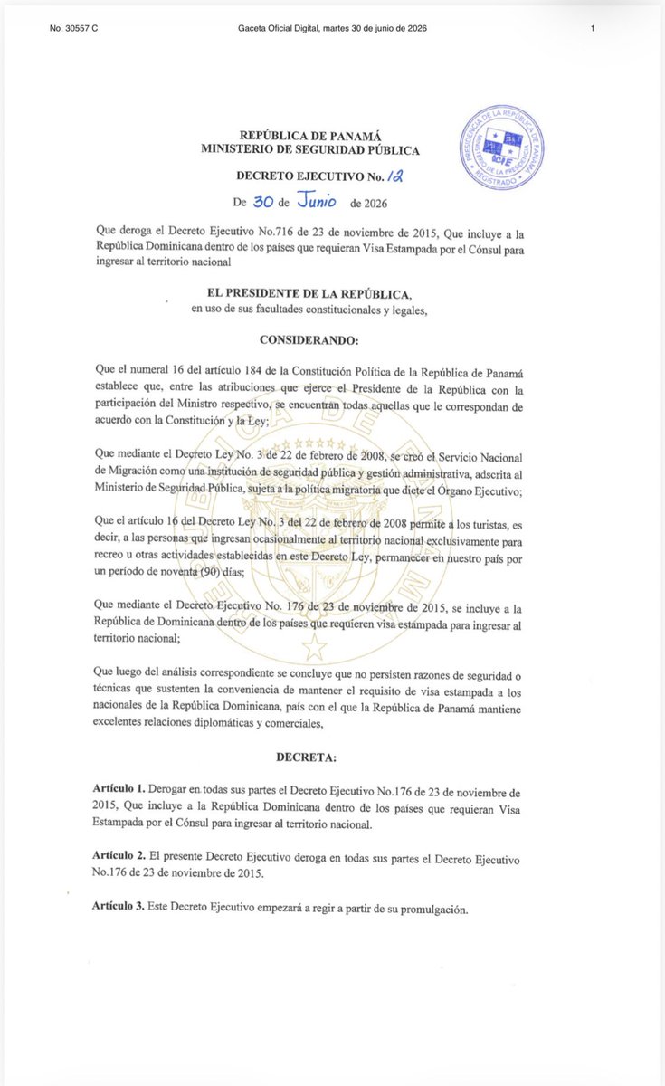 EJBRACHE's tweet photo. Panama deroga requisito de Visa a los dominicanos.
🇵🇦🤝🇩🇴
@MIREXRD 👏👏 https://t.co/bSQAIMpImJ