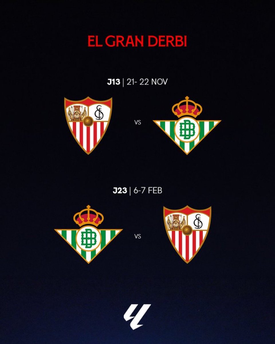 SevillaFC_ENG's tweet photo. 🫵🏼 These are the dates for #ElGranDerbi in the 2026/27 season 🤍❤️ https://t.co/BkSRJUd6qY