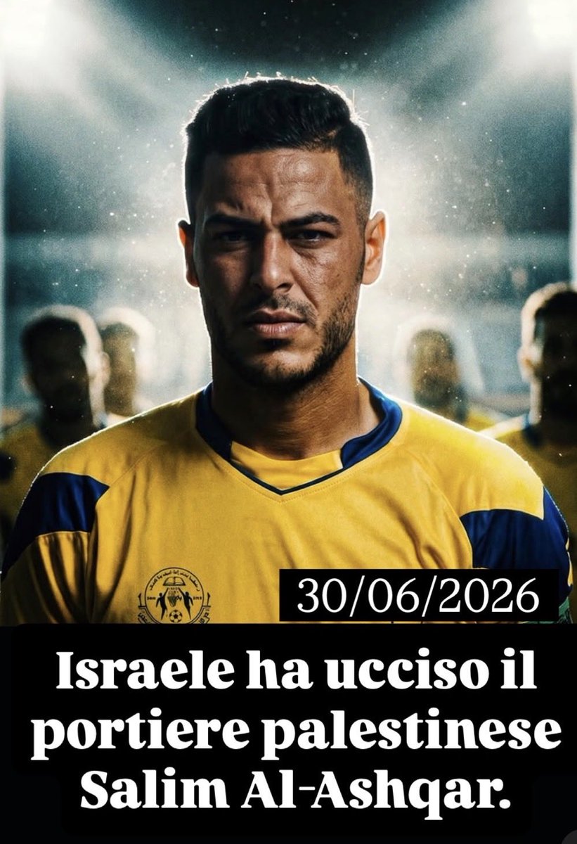 avantibionda's tweet photo. Era il portiere del Khadamat Khan Younis Club, è stato ammazzato dagli israeliani a Gaza.
Con lui, gli sportivi palestinesi uccisi da Israele da inizio genocidio sono 1.009, tra cui 567 membri della Federazione
Calcio Palestinese.
E Israele genocida gioca ancora.
#SalimAlAshqar https://t.co/AJrWLG820V