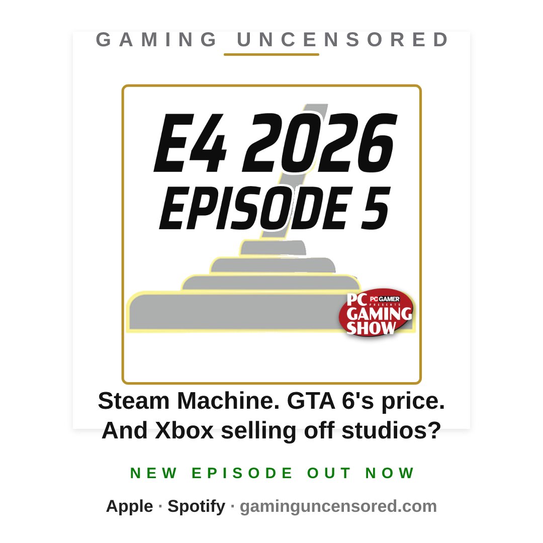 manonwheels's tweet photo. We had tech issues, so this is super late. My apologies.
Xbox might be selling off studios, GTA 6 might cost a fortune, and Valve built another Steam Machine. 

New @PodcastGU episode is live: our take on the new Steam Machine, GTA 6's price, Xbox maybe selling off studios, and the @pcgamer PC Gaming Show.

We're the ediots explaining entertainment, and it's an extravaganza! That's E4, and we're running it all the way to Gamescom. Only on https://t.co/rLaZsjkEf2.

Apple: https://t.co/rMpLg8MaTF

Spotify: https://t.co/XZPJZA4bd7