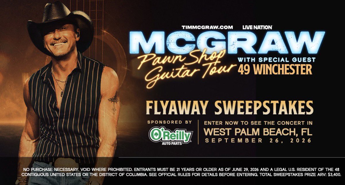 ACC_withRyanFox's tweet photo. #AD Catch the Tim McGraw Pawn Shop Guitar Tour in West Palm Beach, FL on September 26th! Head to https://t.co/WALJ6jxRMa for official sweepstakes rules and details. Sponsored by @oreillyauto. Your Professional Parts People! #OReillyPowered https://t.co/bOZjnu4ItE