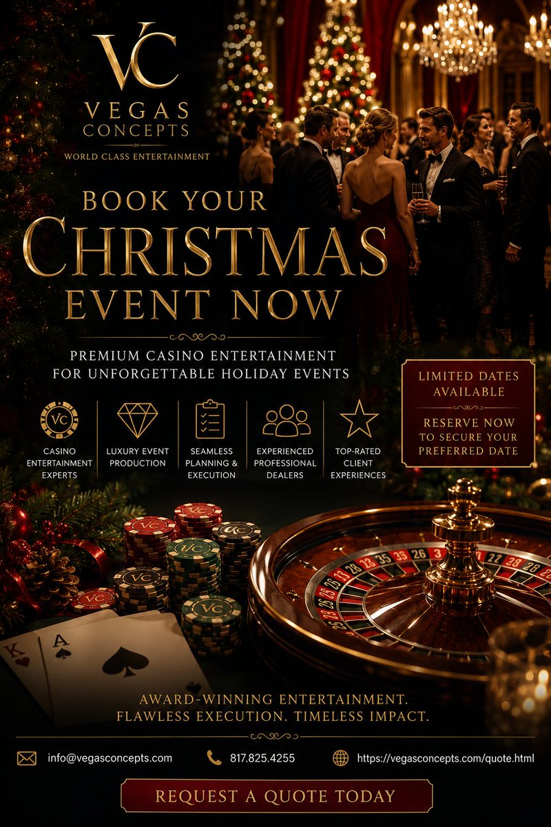 VegasConceptsin's tweet photo. Book Your Christmas Event Now!
Call us today 817-825-4255
Email us info@vegasconcepts.com https://t.co/qJsGrGFNO4