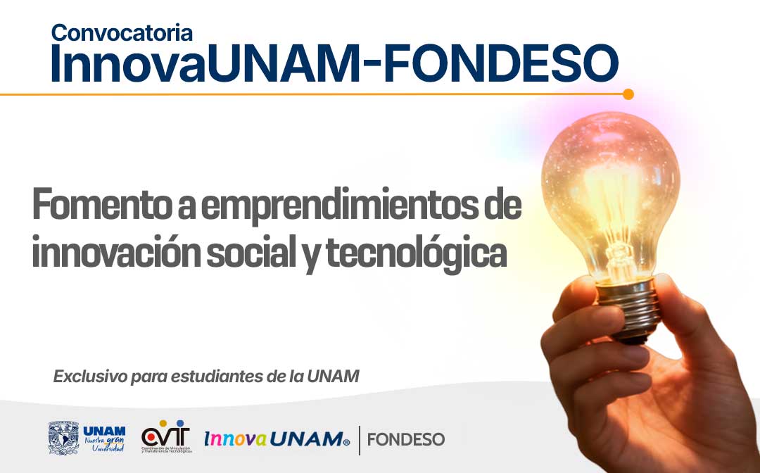 UNAM_MX's tweet photo. ¿Te interesa emprender y/o desarrollar propuestas de innovación social o con base científica-tecnológica? Mira la #Convocatoria de @VinculacionUNAM y @FondesoCDMX, para #EstudiantesUNAM de licenciatura o posgrado > https://t.co/yxvFr7fzc9 https://t.co/AjzK48Jc1n