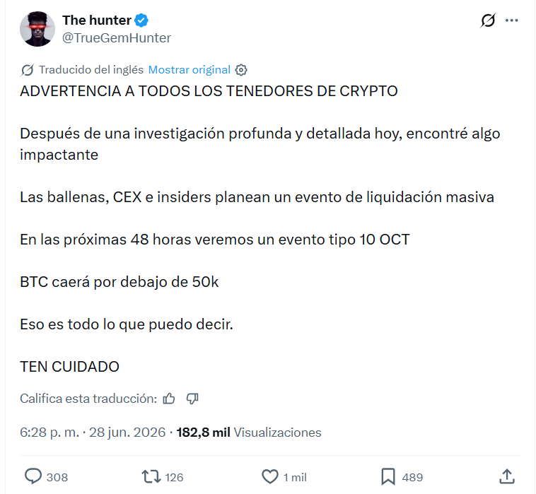 MiyagiCripto's tweet photo. 🚨 Criptoinfluencer, con 150.000 seguidores, dice que BTC caerá a 50k dentro de 48h, orquestado por ballenas, CEX e insiders.

Si ocurre, daré 1 #Bitcoin a todos mis seguidores que den like❤️ a este post. Y además, 2.000$ en la criptomoneda que elijas.

Sólo déjamela escrita😉⬇️ https://t.co/qxvAimB1Jw