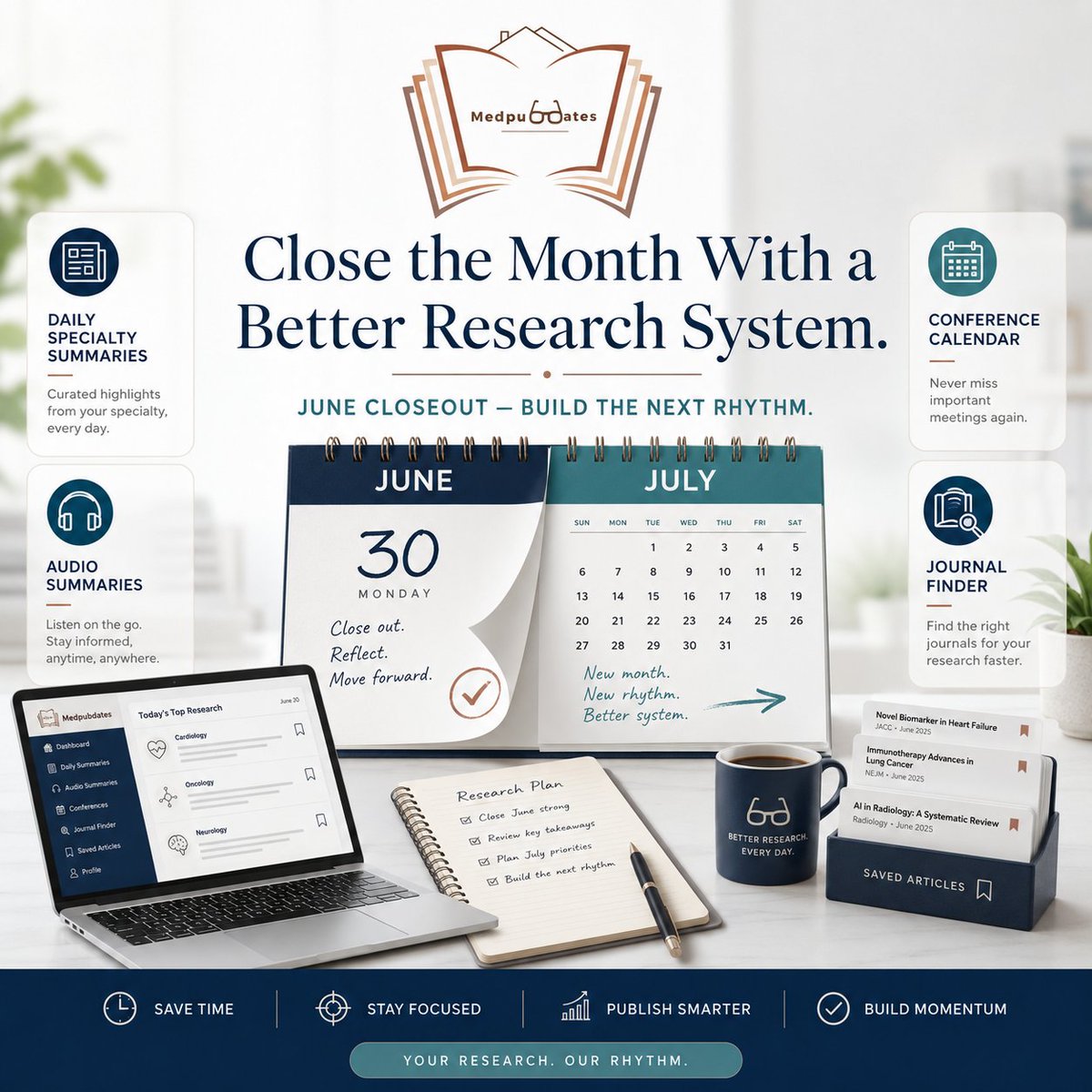 medpubdates's tweet photo. June closeout the literature keeps moving. A better research rhythm helps organize specialty updates, audio, conferences, journal fit, and full-text review.
#Medpubdates #academicperfection #ResearchWorkflow #MedicalResearch #EBM https://t.co/STiHzTKmjB