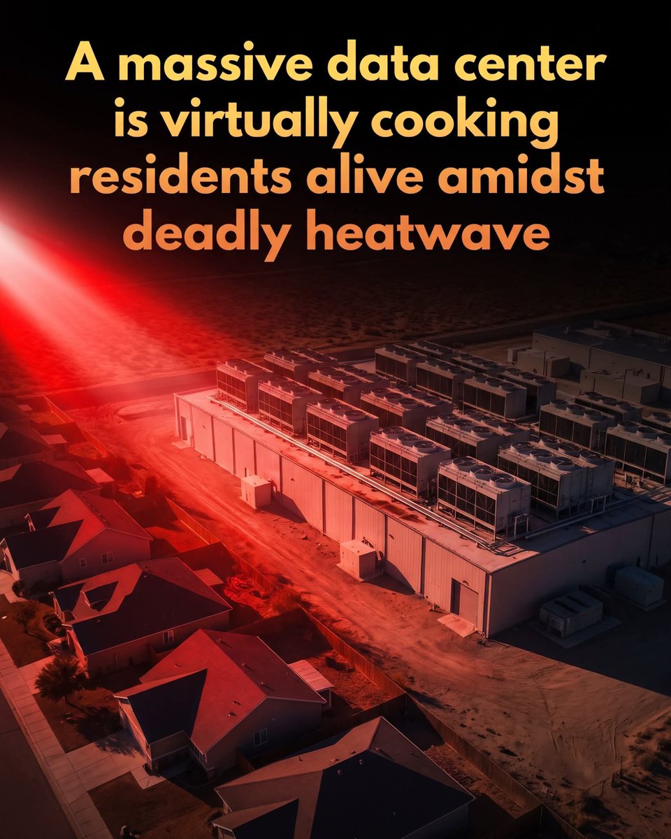ShiningScience's tweet photo. Data centers vent immense waste heat into neighboring communities, and they are raising local temperatures by up to 16 degrees Fahrenheit.

During a record-breaking summer heatwave, residents living near Europe’s largest data center hub in Slough, UK, are experiencing a brutal new environmental hazard. 
The massive facility—which provides essential computing power for tech giants like Amazon, Google, and Microsoft—must continuously dump extreme heat to prevent its computer chips from melting. 

Weather station data revealed that temperatures immediately surrounding the facility climbed nearly to 100 degrees Fahrenheit, which was several degrees hotter than nearby areas. Local residents described the intense, localized heat as a physical sensation of having their skin pinched and burned.

While traditional urban heat islands occur when concrete and asphalt absorb solar heat, heat-expelling data centers are creating a distinct 'data heat island effect.' A recent study by Cambridge University researchers indicates that these sprawling server farms can raise local temperatures by an average of 3.6 degrees Fahrenheit, and up to 16 degrees in extreme cases, potentially impacting more than 340 million people globally. 

As tech companies pour hundreds of billions of dollars into scaling up AI and cloud infrastructure, local communities are growing increasingly resistant to these facilities appearing in their backyards, citing soaring electricity costs, water depletion, and relentless noise.

source: Tangermann, V. (2026). Massive Data Center Cooks Nearby Residents Alive Amidst Deadly Heatwave. Futurism.