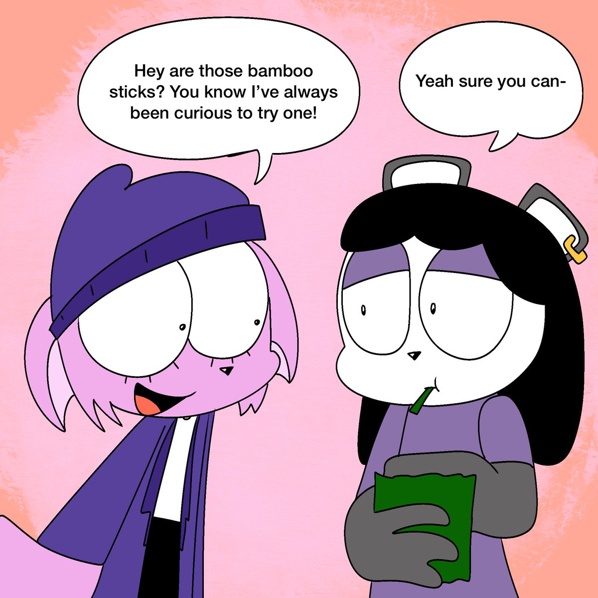 Joshcool125's tweet photo. With the last day of pride month here, I figured a good way to celebrate the final day is with this cute little comic of Angie being interested in Sad Panda's snack 🎍
(Commissioned from @ClayPlushDaily, good work as always 👌)
@aferalsunflower #CatchingUp #CatchingUpToon https://t.co/wr81wTdNwj