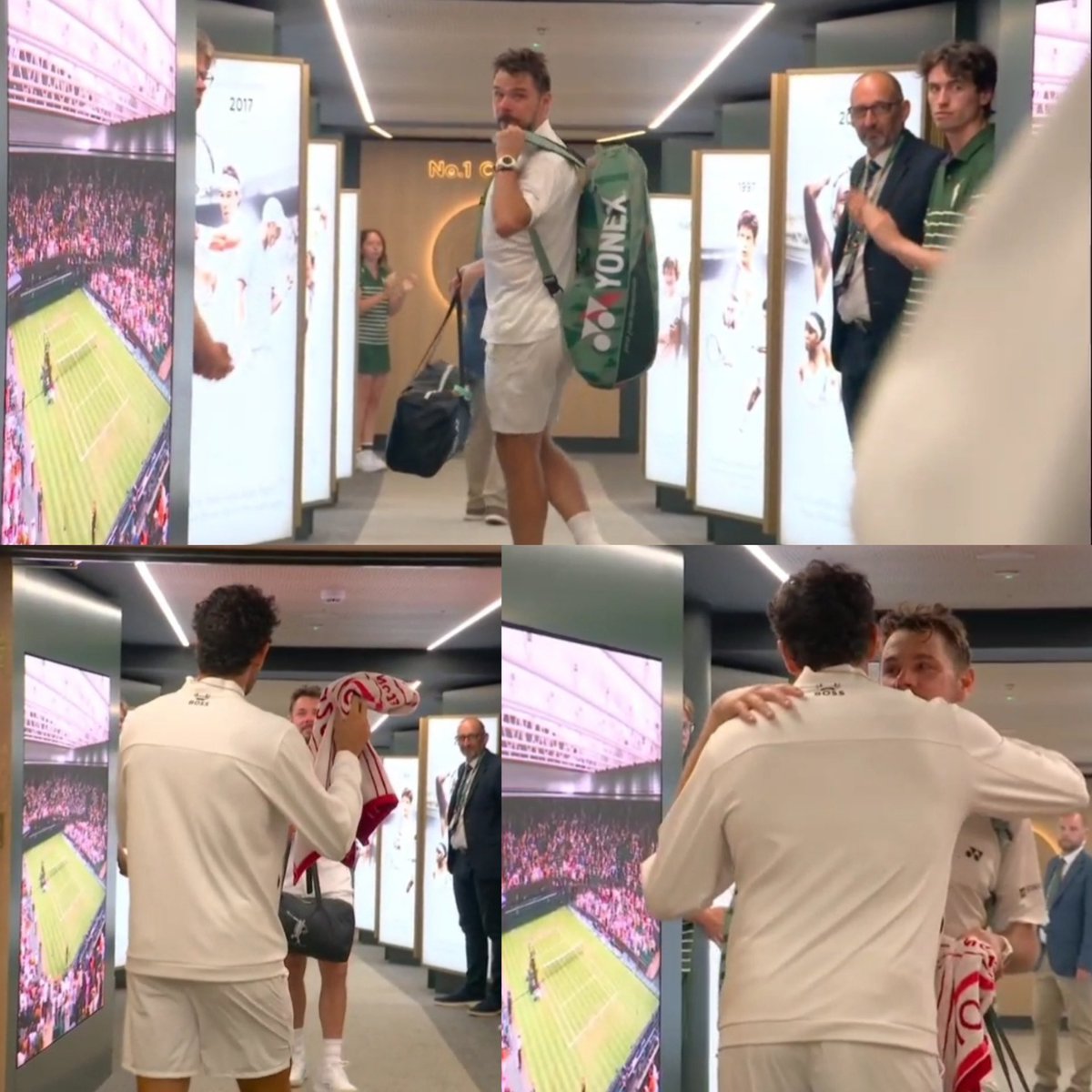 TheTennisLetter's tweet photo. Matteo Berrettini ran after Stan Wawrinka to give him a Wimbledon towel to remember his last match at Wimbledon 🥹

“He’s a legend. He showed it today. Unbelievable player. Unbelievable competitor. I remember in 2014 I was playing the juniors here. I snuck in on Centre court and he was playing against Roger. I had the big honor to play against him here, court 1. I feel so honored. That’s why I ran after him. I wanted to give him the last towel that he played here.” 

Class. ❤️
