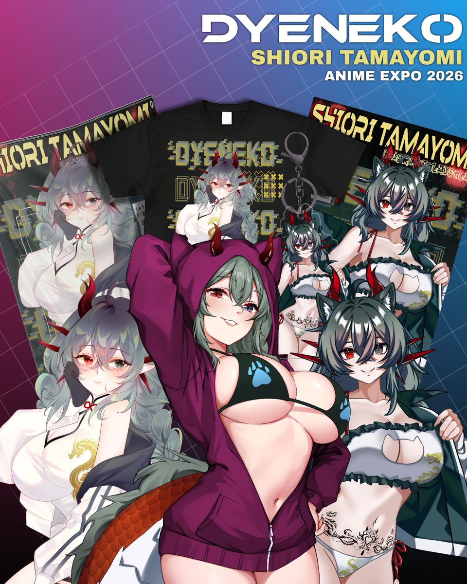 dyeneko's tweet photo. Official Vtuber Merch Announcement! 🐉💚

Your drunk dragon barkeep waifu, @ShioriTamayomi, will officially have merch available at our booth at @animeexpo THIS weekend! 💚

Located in Kentia Hall KH-2624 in the 18+ section! 😈

Follow them over on their https://t.co/NsqnlQ8cEl! https://t.co/q7xSgHciIL