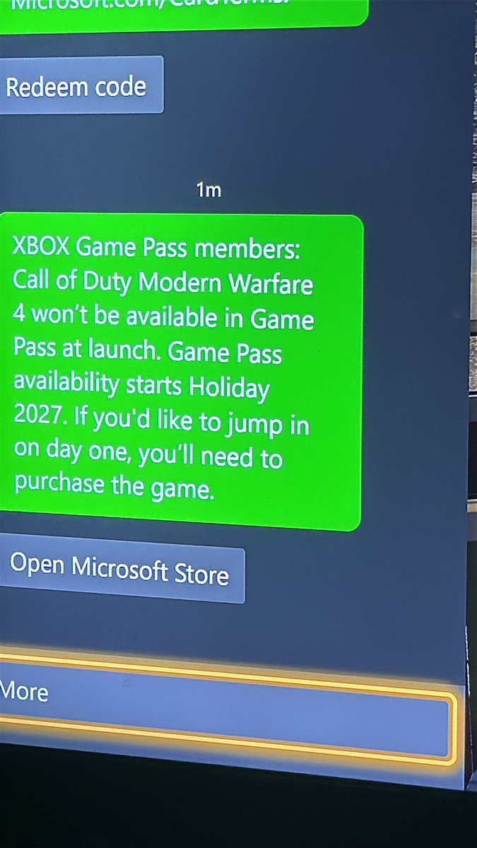 DannyR97's tweet photo. New Xbox message about call of duty MW4 it will not be on game pass day one https://t.co/sD4DsKe1yx
