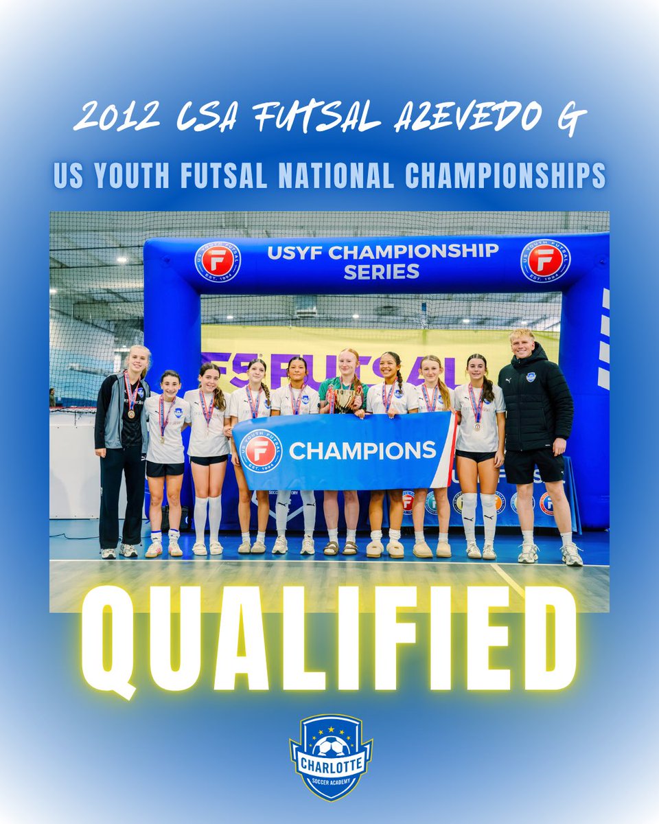 CSA_Soccer's tweet photo. Qualified‼️

Congratulations to 2012 CSA Futsal Azevedo G who have qualified for the @usyouthfutsal National Championships! We wish them the best as they kick off the event 7/3 in Richmond, VA!

#csaproud #postseason #csafutsal #charlottesocceracademy https://t.co/M5XZ7KoDFa